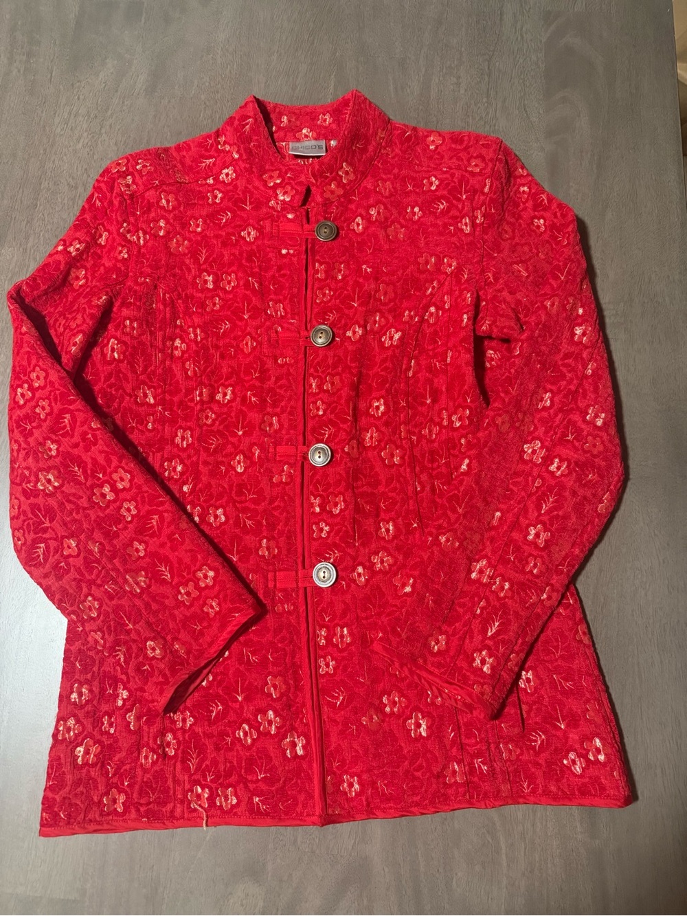 Chico's Red Embroidered Button-Front Jacket - Picture 1 of 8